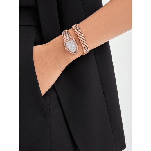 Serpenti Tubogas Infiniti single-spiral watch in 18 kt rose gold set with diamond and full pavé dial. Water-resistant up to 30 metres 103791 image 1