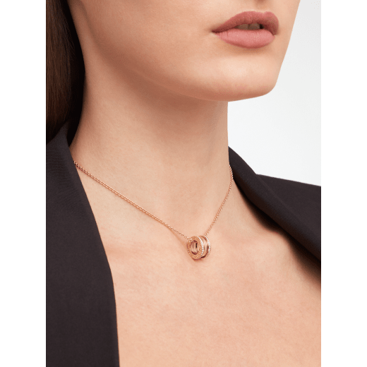 B.zero1 necklace with 18 kt rose gold chain and 18 kt rose gold round pendant set with pavé diamonds on the edges 350052 image 4