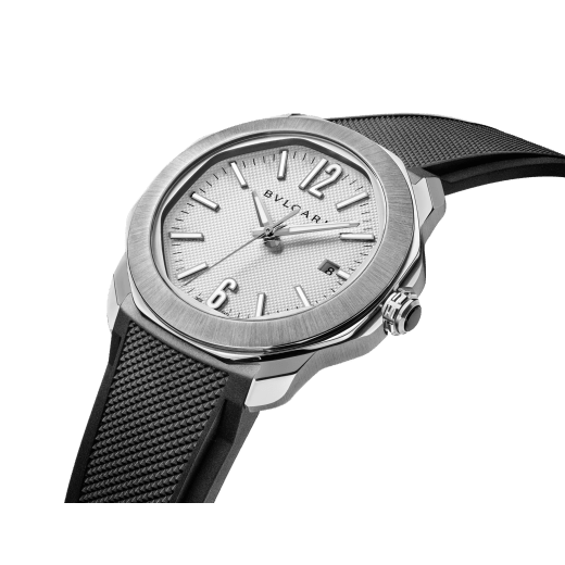 Octo Roma Automatic watch with mechanical manufacture movement, automatic winding, satin-brushed and polished stainless steel case and interchangeable bracelet, gray Clous de Paris dial. Water-resistant up to 100 meters. 103738 image 7