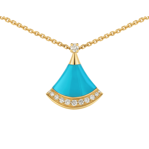 Divas' Dream 18 kt yellow gold necklace set with a turquoise element, a round brilliant-cut diamond and pavé diamonds 361440 image 3