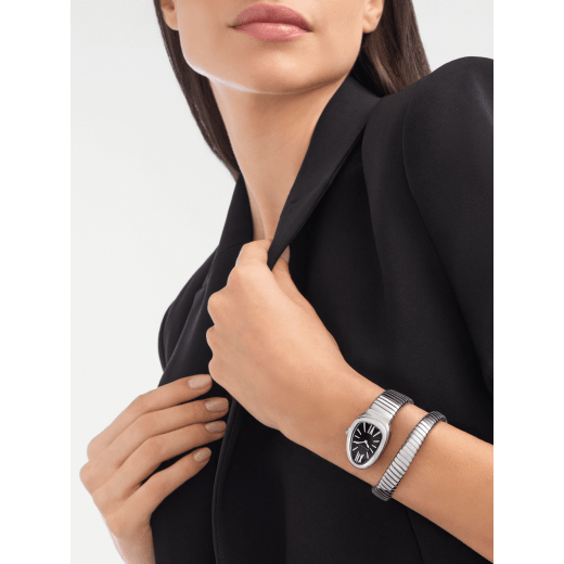 Serpenti Tubogas single spiral watch in stainless steel case and bracelet, with black opaline dial. SrpntTubogas-black-dial2 image 2