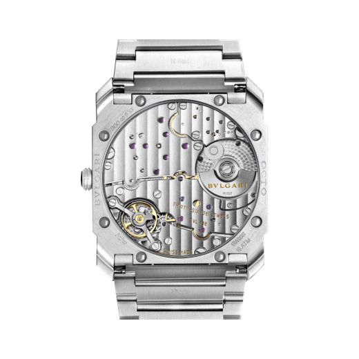 Часы Octo Finissimo Automatic, мануфактурный механизм с автоматическим заводом, микроротор из платины, малая секундная стрелка, полированный ультратонкий корпус и из нержавеющей стали и браслет, прозрачная задняя крышка и черный матовый циферблат. Водостойкость до 100 метров. 103297 image 4