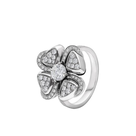 خاتم «فيوريفر» من الذهب الأبيض عيار 18 قيراطاً، مرصع بحجر ألماس مركزي وألماس مرصوف AN858138 image 1