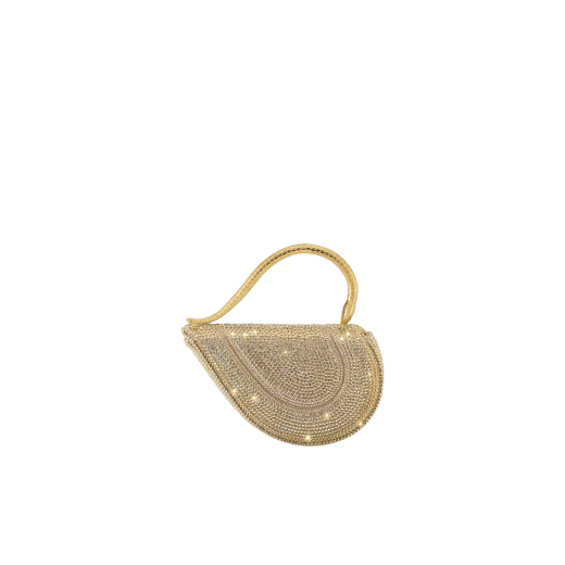 Serpenti Cuoricino mini top handle bag with gold Neige Pavé Crystals applied on a suede base and bright Travertino nappa leather lining. Captivating snake body-shaped top handle in gold-plated brass embellished with engraved scales; press-button closure. 295410 image 2