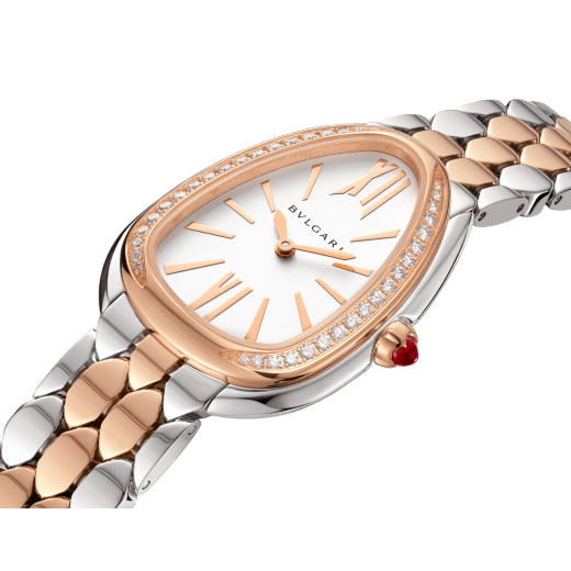 Serpenti Seduttori watch with stainless steel case, 18 kt rose gold bezel set with diamonds, white dial, and 18 kt rose gold and stainless steel bracelet 103945 image 2