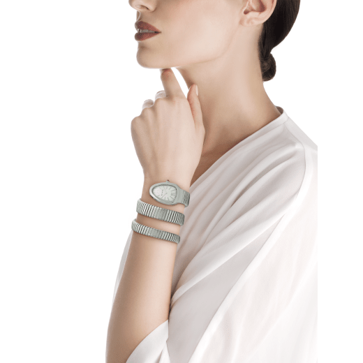 Montre Serpenti Tubogas avec boîtier et bracelet double spirale en acier inoxydable, cadran en opaline argentée. 101911 image 3