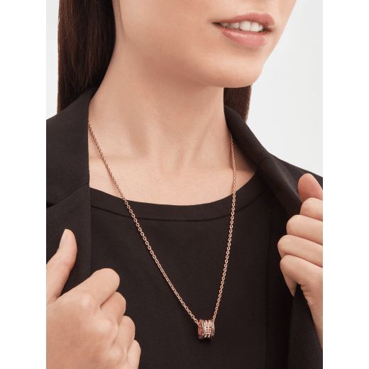 B.zero1 Rock pendant necklace in 18 kt rose gold with studs and black ceramic inserts 358350 image 4