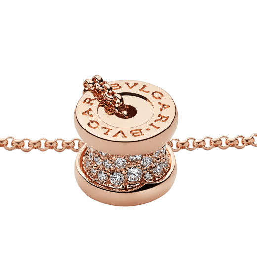 B.zero1 18 kt rose gold circle pendant necklace with pavé diamonds and chain 351116 image 3