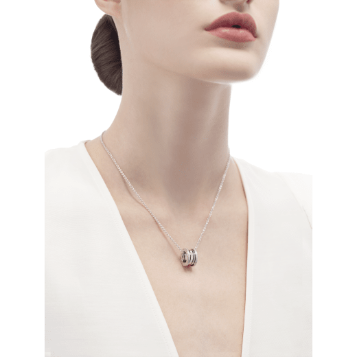 B.zero1 necklace with 18 kt white gold chain and 18 kt white gold round pendant set with pavé diamonds on the edges. 350054 image 4