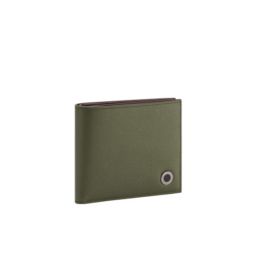 BULGARI BULGARI Man hipster compact wallet in black Urban grain calf leather with forest emerald green Urban grain calf leather interior. Iconic dark ruthenium plated-brass décor enameled in matte black, and folded closure. BBM-WLT2FASYMa image 1
