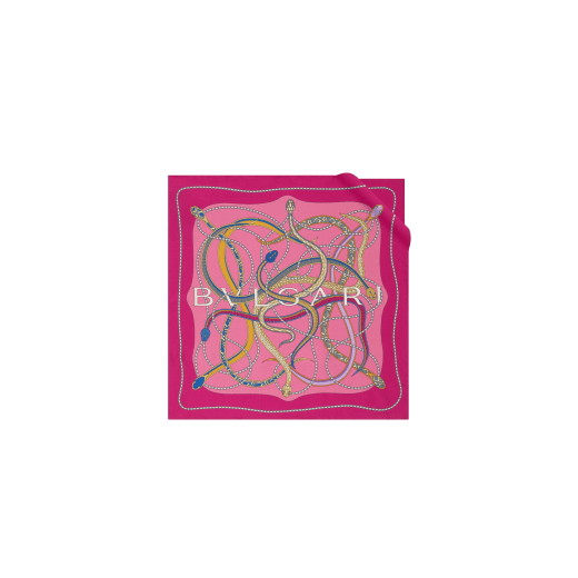 Serpenti 75 pocket square in fine pink printed silk twill. Made of 100% silk twill. SERPENTI75-P image 1