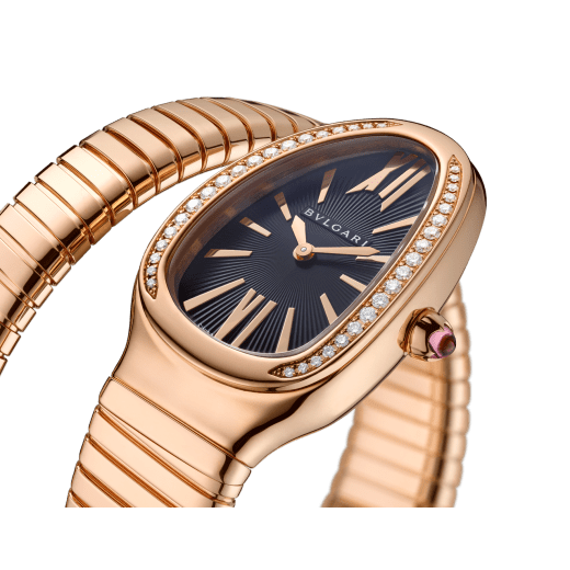 Serpenti Tubogas single spiral watch with 18 kt rose gold case set with brilliant cut diamond, black opaline dial and 18kt rose gold bracelet. 101815 image 3