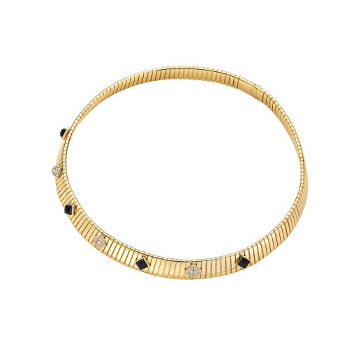 Bvlgari Tubogas 18 kt yellow gold necklace set with diamond pavé and black onyx studs CL860415 image 2
