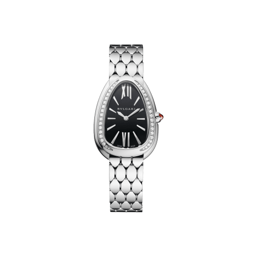 Serpenti Seduttori watch with stainless steel case set with diamonds, black lacquered dial and stainless steel bracelet. Water-resistant up to 30 metres. 103449 image 1