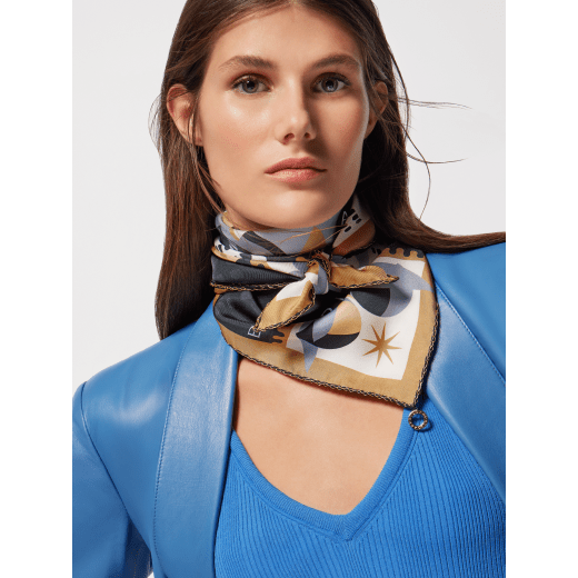 Roman Ground scarf in fine, black printed silk twill with golden stitching at the ends and BULGARI BULGARI metal pendant. ROMANGROUND image 2