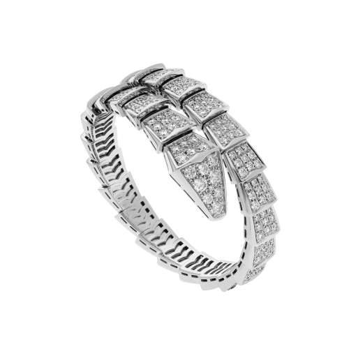 Serpenti Viper one-coil bracelet in 18 kt white gold, set with full pavé diamonds. BR855231 image 1