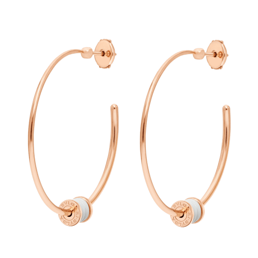 B.zero1 18 kt rose gold large hoop earrings set with white ceramic on the spiral 357221 image 1
