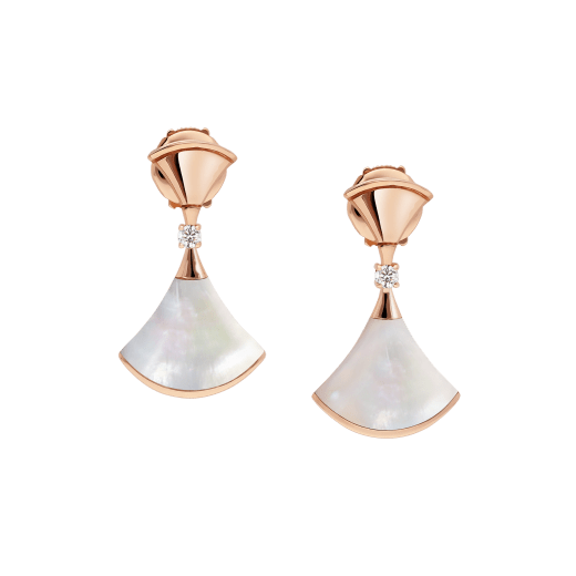 DIVAS' DREAM fan-shaped drop earrings in 18 kt rose gold set with mother-of-pearl and a brilliant-cut diamond 350740 image 1