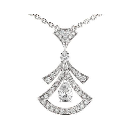 Divas' Dream 18 kt white gold openwork pendant necklace set with a pear-shaped diamond (0.80 ct), round brilliant-cut diamonds (0.77 ct) and pavé diamonds (0.71 ct) 358220 image 3