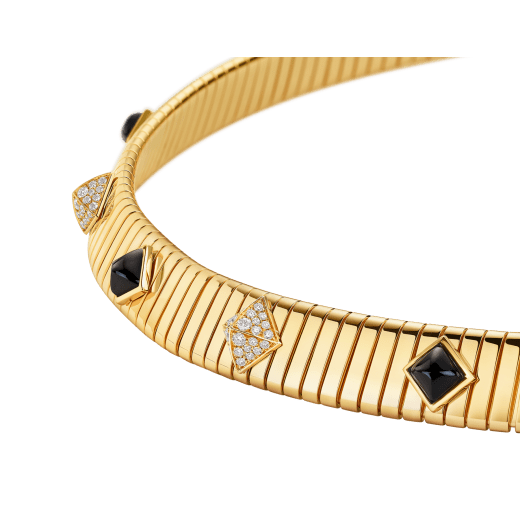 Bvlgari Tubogas 18 kt yellow gold necklace set with diamond pavé and black onyx studs CL860415 image 3