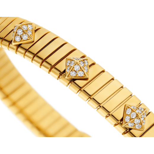 Bvlgari Tubogas 18 kt yellow gold bracelet with diamond pavé studs BR860071 image 3