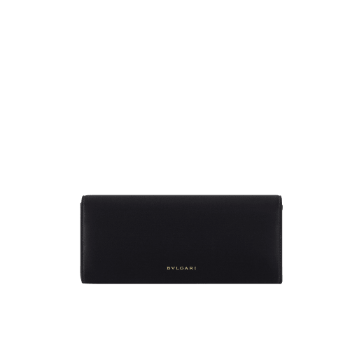 Bvlgari Tubogas evening clutch in black satin with black nappa leather lining. Iconic Tubogas handle in gold-plated brass embellished with zirconia and a magnetic closure. 295432 image 2