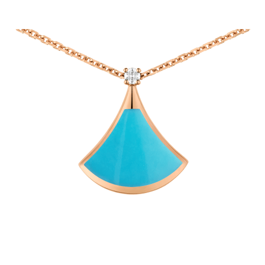 Divas' Dream necklace in 18 kt rose gold with pendant set with turquoise and one diamond. 360172 image 3