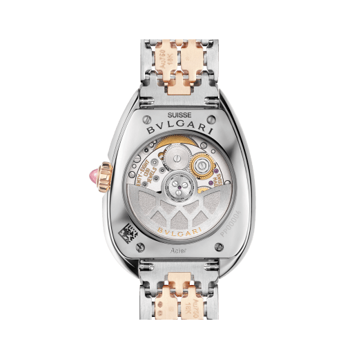 Serpenti Seduttori automatic watch in 18 kt rose gold and stainless steel with diamond-set bezel and white opaline dial. Water-resistant up to 30 metres 104058 image 4
