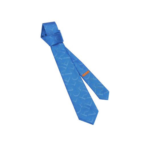 Siebenfach gefaltete Logo Optical Krawatte aus feinem kobaltblauen Seidenjacquard. LOGOOPTICALa image 1