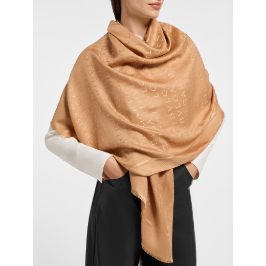 Lettere Maxi stole in fine Mediterranean lapis blue silk wool. Made of 60% silk, 40% wool. LETTEREMAXIc image 1