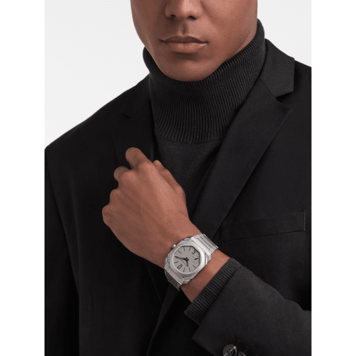 Octo Finissimo Automatic watch in sandblasted titanium case and bracelet with extra thin mechanical manufacture movement, automatic winding, small seconds and opaline titanium dial. Water-resistant up to 30 metres 104089 image 1