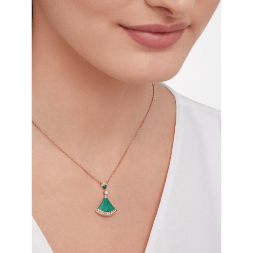 DIVAS' DREAM necklace in 18 kt rose gold with pendant set with a diamond, malachite elements and pavé diamonds. 351143 image 1
