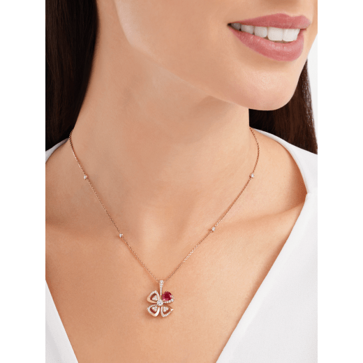 Fiorever 18 kt rose gold pendant necklace set with a brilliant-cut diamond, a fancy-cut rubellite and pavé diamonds 359928 image 1