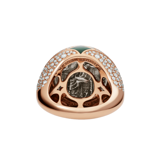 Monete 18 kt rose gold ring set with an ancient coin, malachite elements and pavé diamonds AN858468 image 4