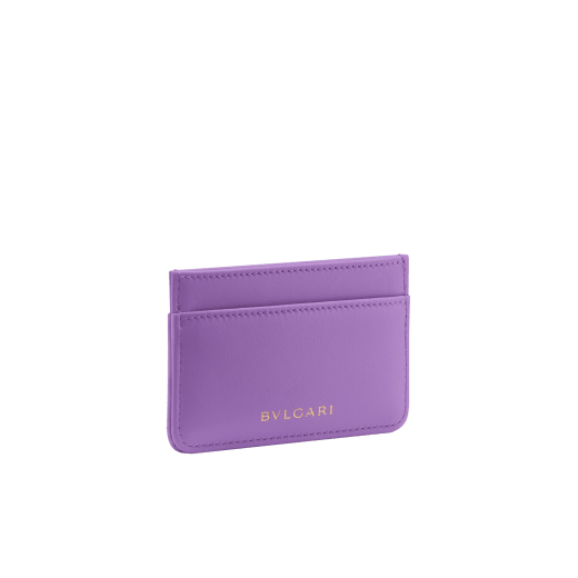 Serpenti Cabochon card holder in sheer amethyst lilac calf leather with a maxi quilted pattern and watercolour opal light blue nappa leather lining. Captivating snakehead rivet in gold-plated brass embellished with red enamel eyes. SCB-CCHOLDERa image 3