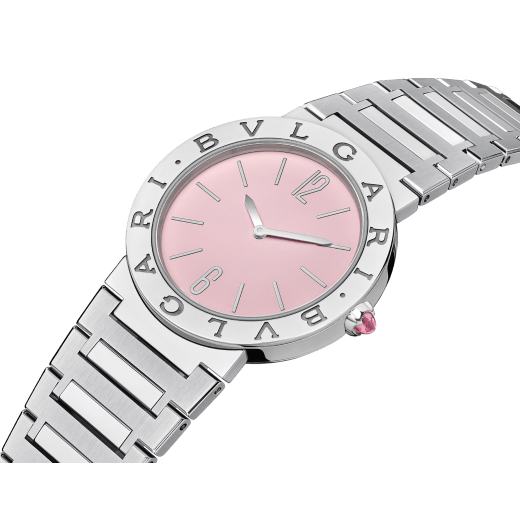 BULGARI BULGARI watch with stainless steel case and bezel engraved with double logo, polished and satin-brushed stainless steel bracelet and pink lacquered dial. Water-resistant up to 30 meters. Limited edition of 350 pieces. 103711 image 2