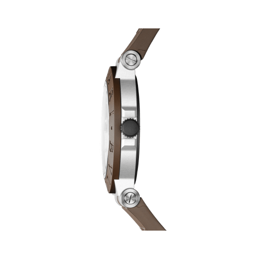 Bvlgari Aluminium GMT x Fender® watch with mechanical movement, automatic winding, GMT 24h function, 40 mm aluminium case, brown rubber bezel and bracelet, and brown and cream gradient dial. Limited Edition of 1.200 pieces 104117 image 3