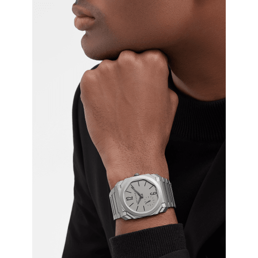 Octo Finissimo Automatic watch in titanium case and bracelet with extra thin mechanical manufacture movement, automatic winding, small seconds and titanium dial. 102713 image 1