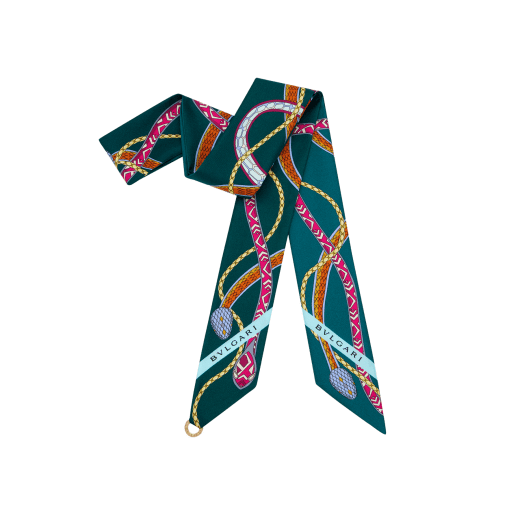 Serpenti 75 shelley in fine teal silk with a BVLGARI BVLGARI metal pendant. Made of 100% silk. SERPENTI75NEW-SH image 1