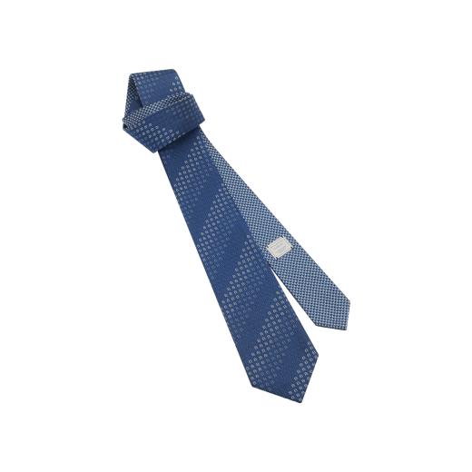 B Dots double-face tie in fine peacock green jacquard silk with metal tag. Made of 100% silk. DOUBLEBDOTS image 1