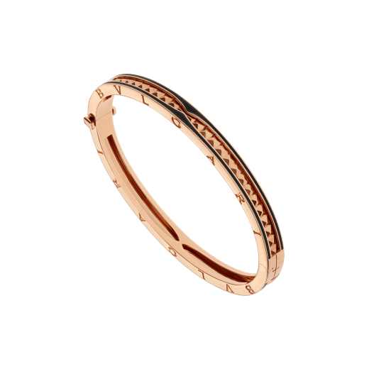 B.zero1 Rock 18 kt rose gold bracelet with studded spiral and black ceramic inserts on the edges BR858864 image 1