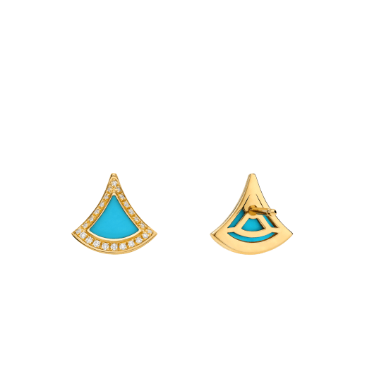 Divas' Dream 18 kt yellow gold earrings set with turquoise elements and pavé diamonds 361442 image 3