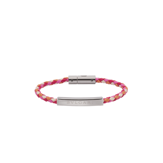 BULGARI BULGARI Special Resort Edition bracelet in multicolour braided calf leather. Silver plate in the middle engraved with iconic BULGARI logo and silver clasp closure. LOGOPLATEW-WCL-M image 1