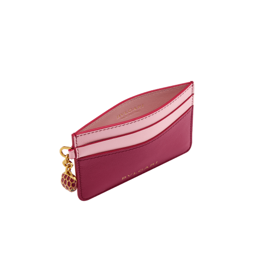 Serpenti Forever card holder in gold Urban grain calf leather. Captivating snakehead charm in light gold-plated brass embellished with red enamel eyes. SEA-CC-HOLDER-CLa image 2