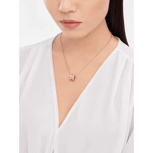 B.zero1 Rock Chain 18 kt rose gold necklace with a round studded pendant and pavé diamonds, also wearable separately with the included additional chain. 360212 image 4