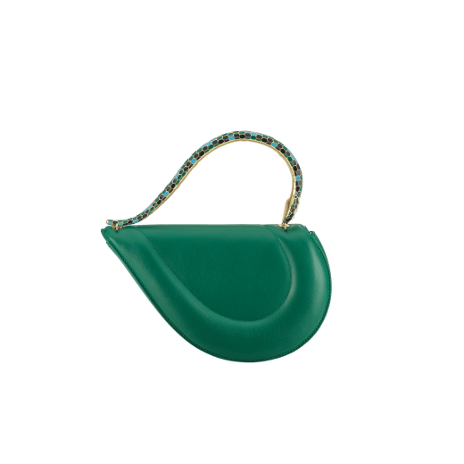 Serpenti Cuore 1968 top handle bag in perla white calf leather with perla white nappa leather lining. Captivating snake body-shaped top handle in gold-plated brass embellished with perla white and black enamel scales and zirconia eyes; press-button closure. SRN-001-1367S-r image 2