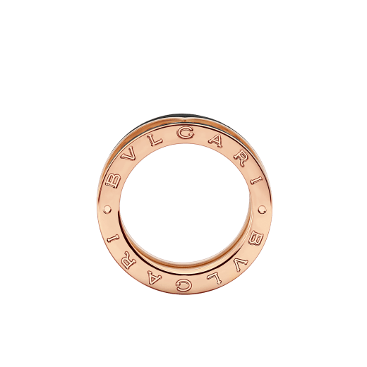 Anello a due fasce B.zero1 Rock in oro rosa 18 kt con profili in ceramica nera e spirale con borchie. AN859090 image 2