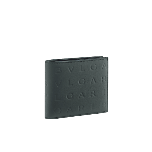 Bvlgari Logo bifold wallet in ivory opal calf leather with hot stamped Infinitum Bvlgari logo pattern and plain black nappa leather lining. Palladium-plated brass hardware. BVL-BIFOLDWALLET image 1