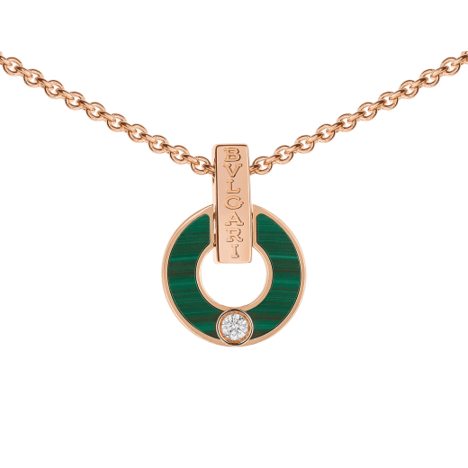 Skelettierte BVLGARI BVLGARI Halskette aus 18 Karat Roségold mit Malachit-Elementen und einem runden Diamanten im Brillantschliff 357313 image 3