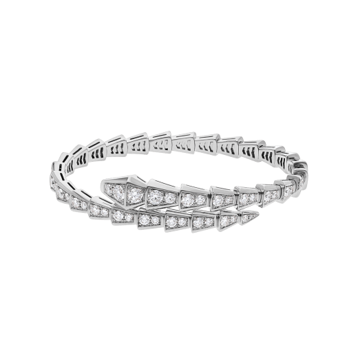 Serpenti one-coil slim bracelet in 18 kt white gold, set with full pavé diamonds. BR857492 image 2